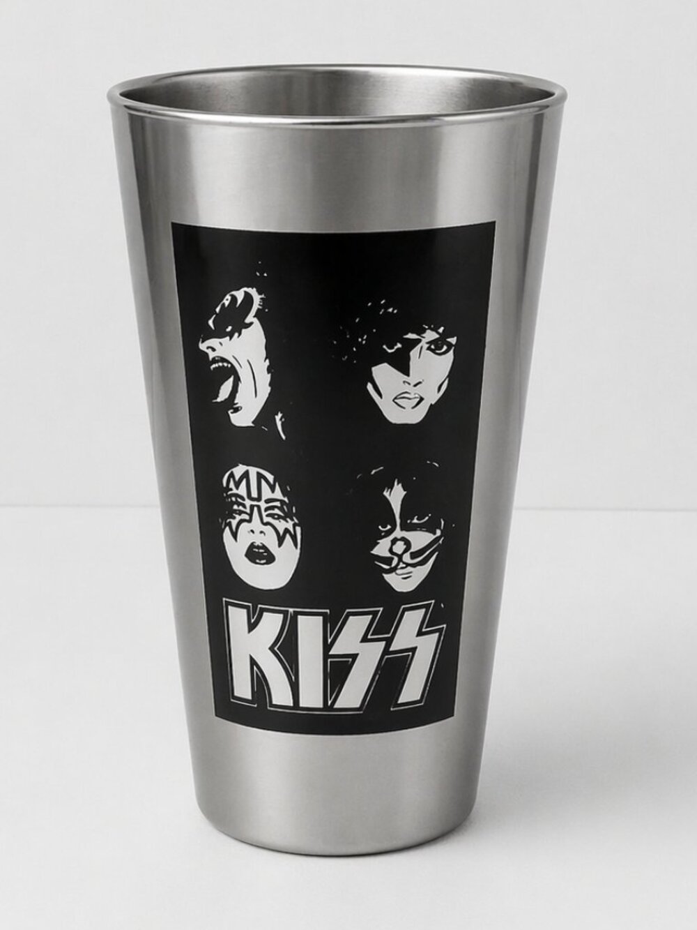 KISS Band Glass Tumbler Silver Tone 2003 Licensed Rock Collectible Barware